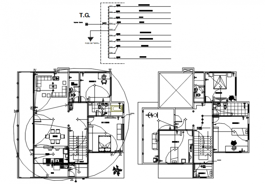 Electrical installation of house in AutoCAD file