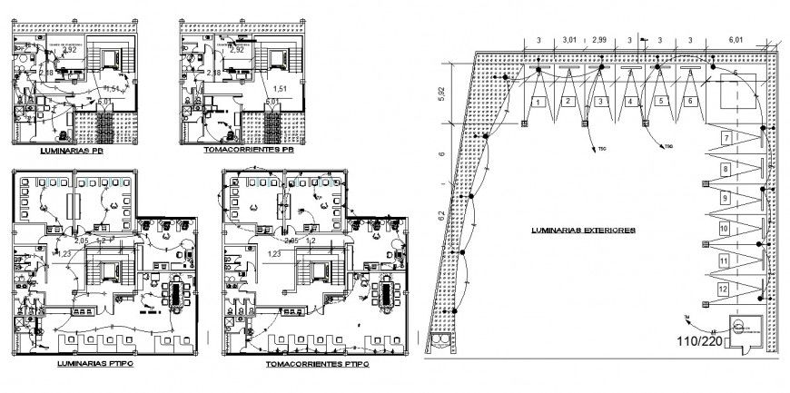 Electrical installation of office building structure 2d view layout plan in dwg format