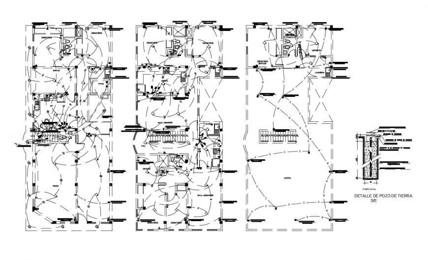 Electrical installation plan in a residential house 2d view dwg file