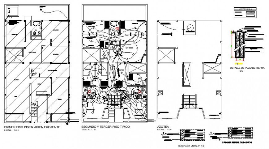 Electrical installation plan in an apartment detail 2d view autocad file