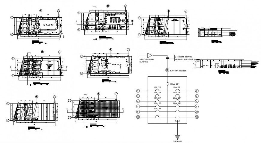 Electrical installation plan in building detail autocad file