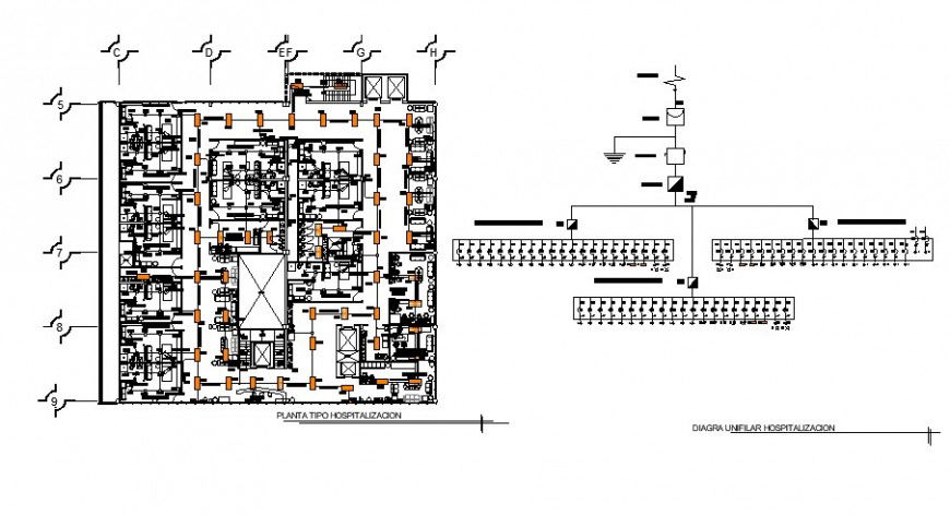 Electrical installation plan with its symbol for hospital in auto cad