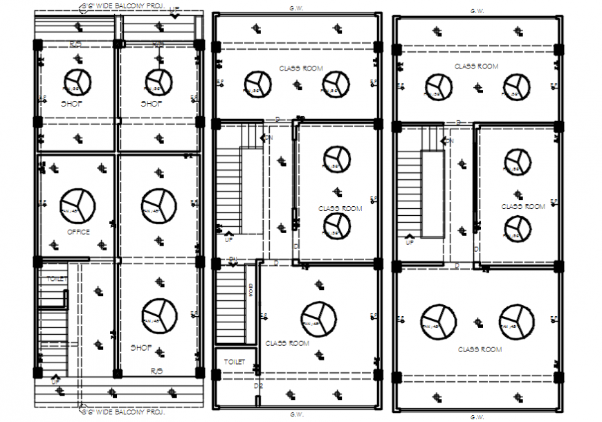 Electrical installation with light and fan of building in AutoCAD