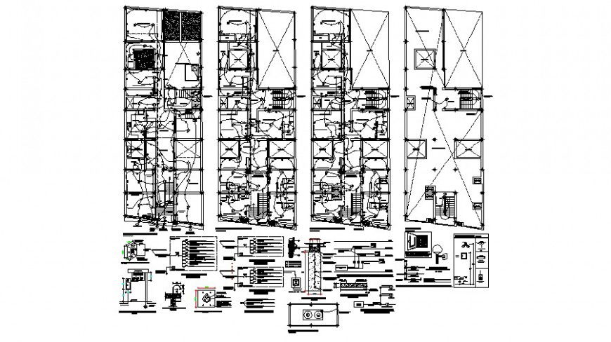 Electrical layout installation plan of all floors of residential building dwg file