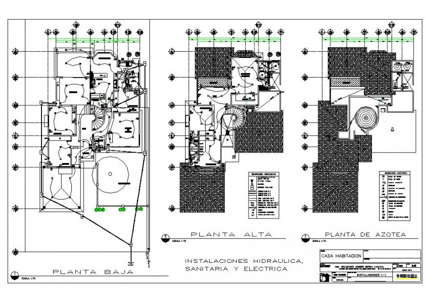 Electrical layout of three floor bungalow in dwg AutoCAD file.