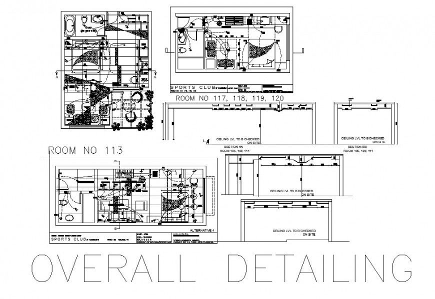 Electrical layout plan and plan details or rest rooms of sports club dwg file