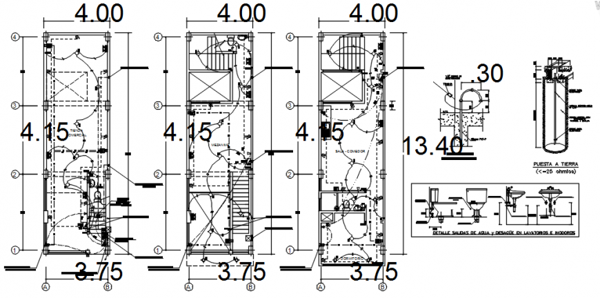 Electrical layout plan details in a housing apartment dwg file