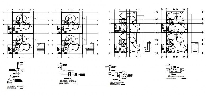 Electrical layout plan of all floors of house with diagram dwg file
