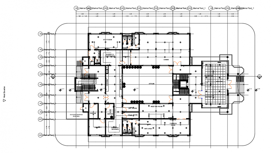 Electrical layout plan of the hotel in dwg AutoCAD file.