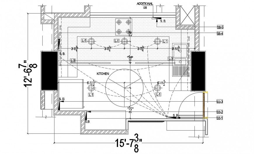 Electrical layout plan of the kitchen in dwg file