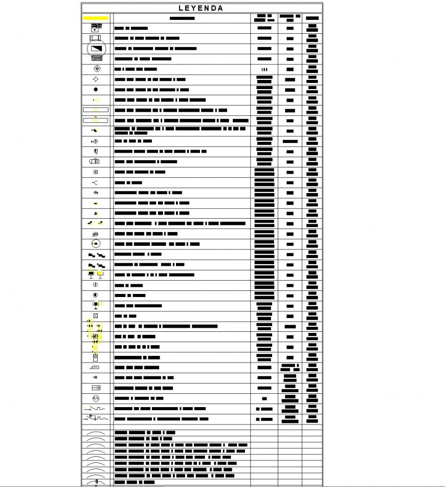 Electrical legend detail