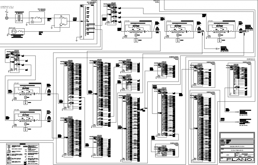 Electrical line diagram for office building drawing in dwg AutoCAD file.