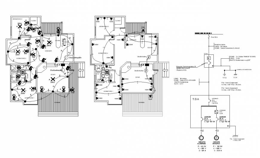Electrical line of residential area with electrical diagram dwg file