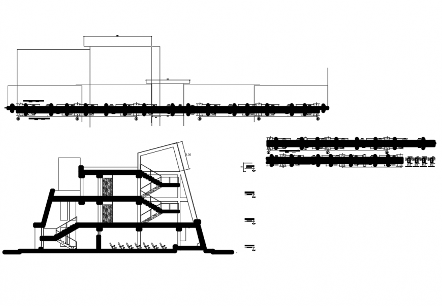 Electrical mechanical college facade sectional details with beam structure dwg file