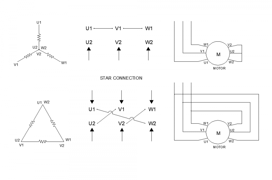 Electrical Motor circuit detail elevation 2d view layout file
