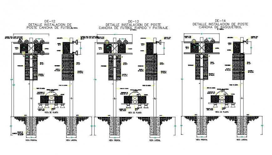 Electrical pole detail 2d view elvation and plan CAD block layout autocad file