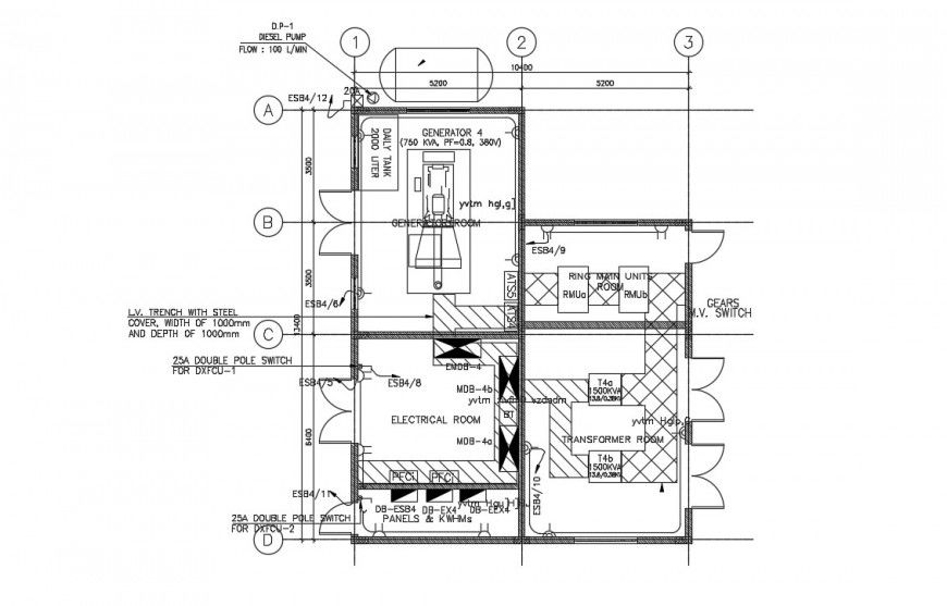 Electrical room plan drawings 2d view dwg autocad software file