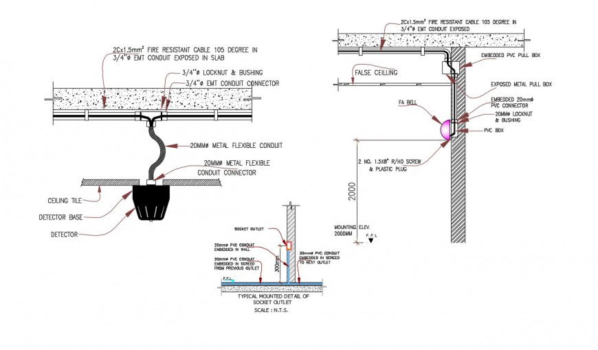 Electrical socket wall mounted 2d view dwg file