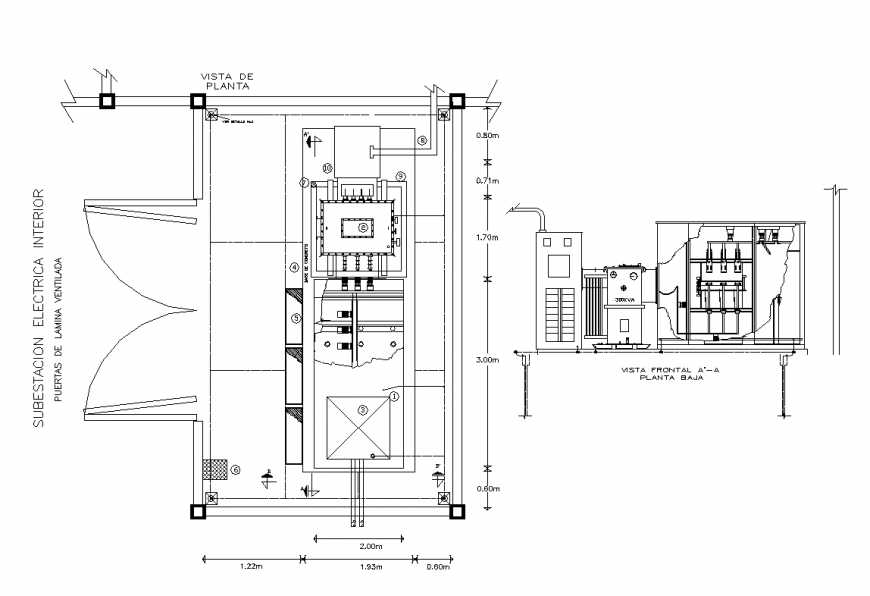 Electrical substation interior design with plan and elevation dwg file