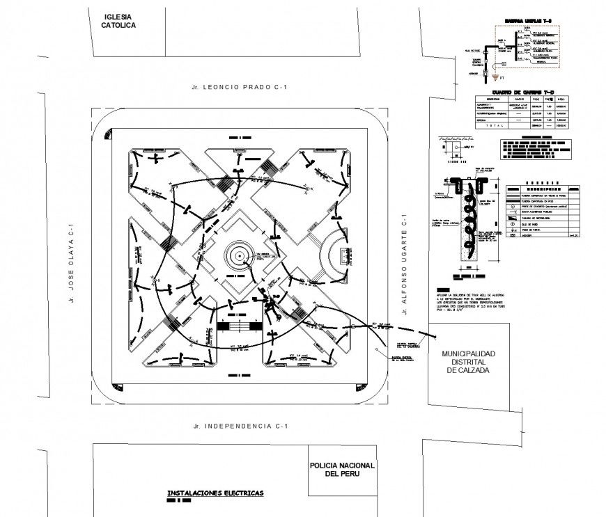 Electrical urban plaza or square plan autocad file