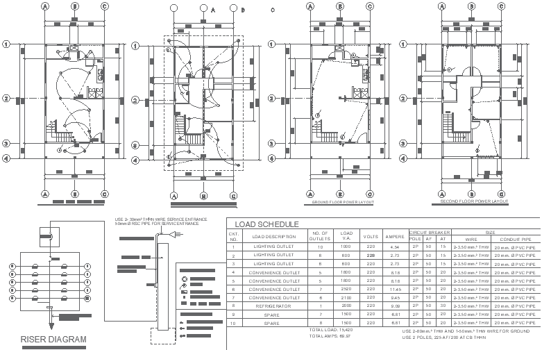 electrical plan of two storey residential with 4 bedroom autocad dwg drawing