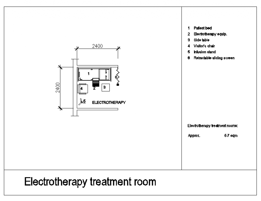 Electrotherapy treatment room furniture block cad drawing details dwg file