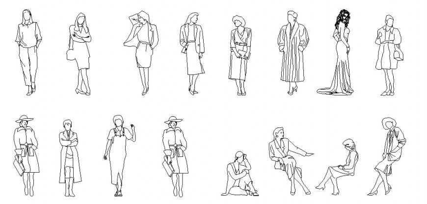 Elegant woman front elevation layout file