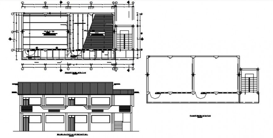 Elementary school elevation, plan and structure details dwg file