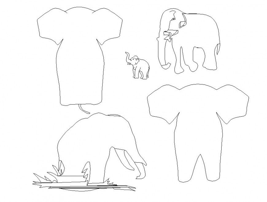 Elephant animal drawing plan autocad file