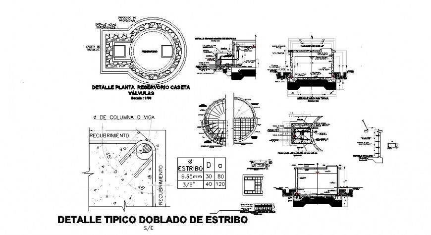 Elevated septic tank section, plan and plumbing structure details dwg file