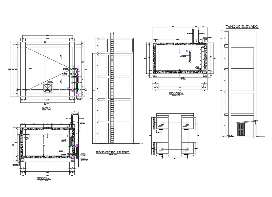Elevated tank cistern and pump plumbing details dwg file