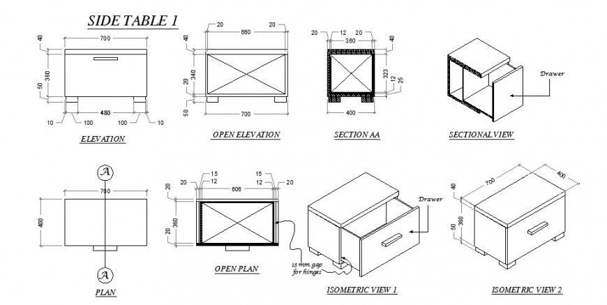Side Table Plan and Elevation CAD Detail in DWG File