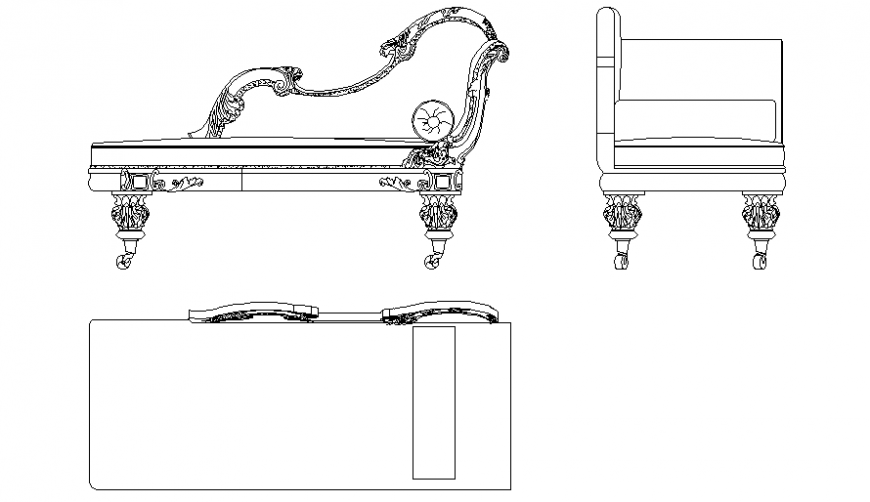 Detailed Sofa Set Views with Elevation and Plan DWG File