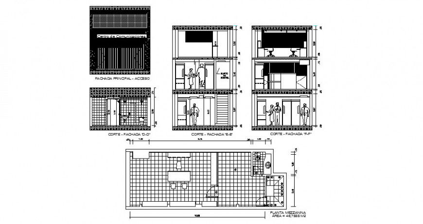 Elevation, section, plan and auto-cad drawing details of commercial store dwg file