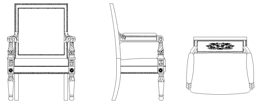 Arm Chair Plan, Elevation and Side View in DWG Format