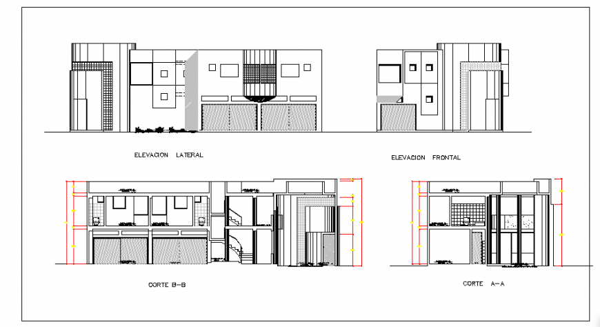 Elevation- Section design of single family home design drawing