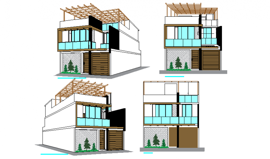 Elevation & Iso view design drawing of single family house design drawing