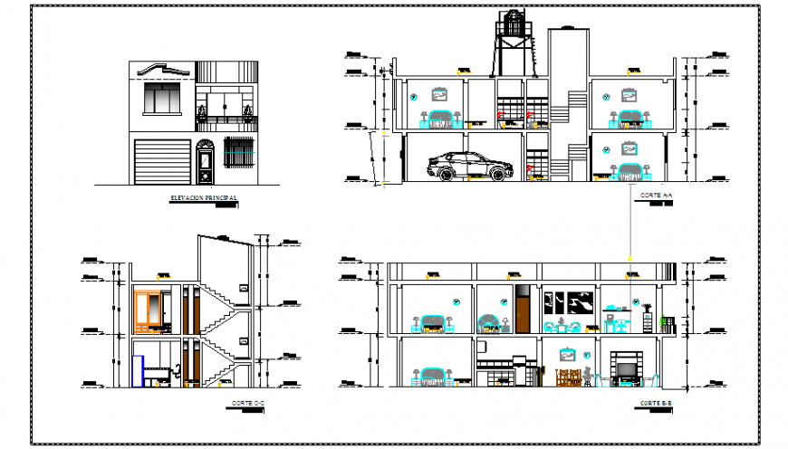Elevation & section design drawing project of unfamiliar house design