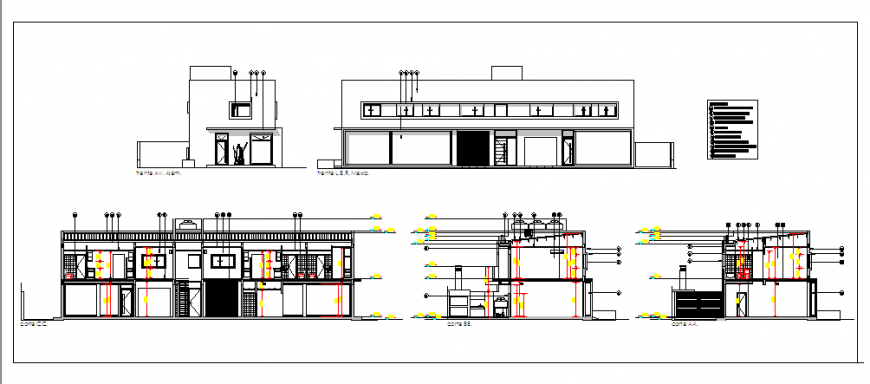 Elevation & Section of multi family housing and commercial premises design drawing