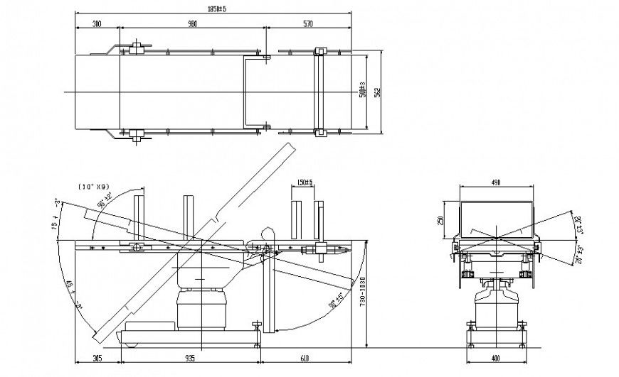 Elevation 2d drawing of stretcher bed hospital furniture unit dwg file
