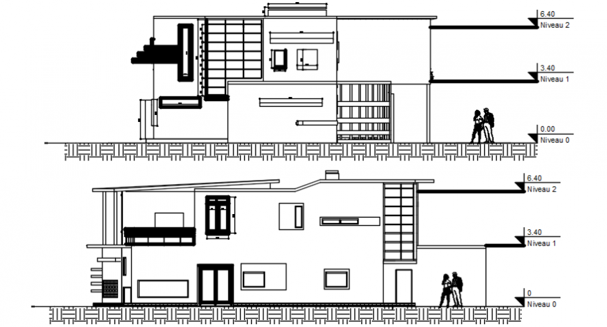 Elevation 2d view drawings of housing apartment autocad software file