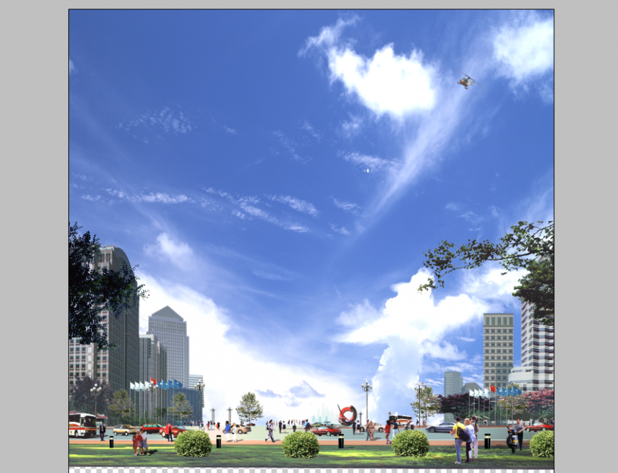 Elevation 3d model of commercial area detail Photoshop file