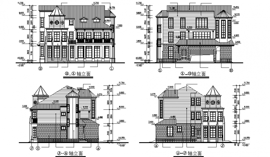 Elevation A nice villa cad construction drawing