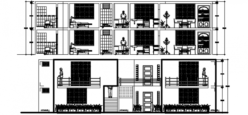 Elevation ad sectional drawings details of housing blocks 2d view AutoCAD file