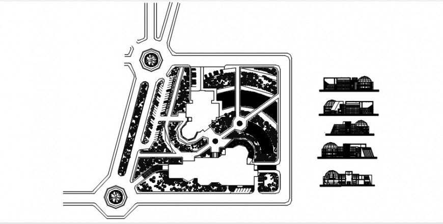 Elevation and architecture plan of hotel and museum