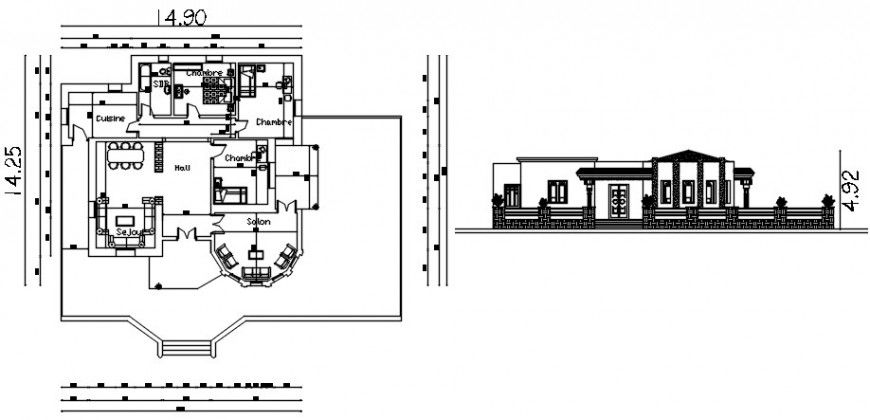 Elevation and floor plan of House CAD drawings autocad software file