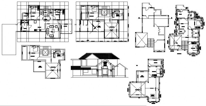 Elevation and house plan detail 2d view CAD structural block layout file in autocad format
