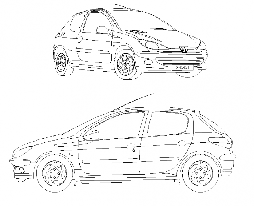 Elevation and isometric design of car detail dwg file