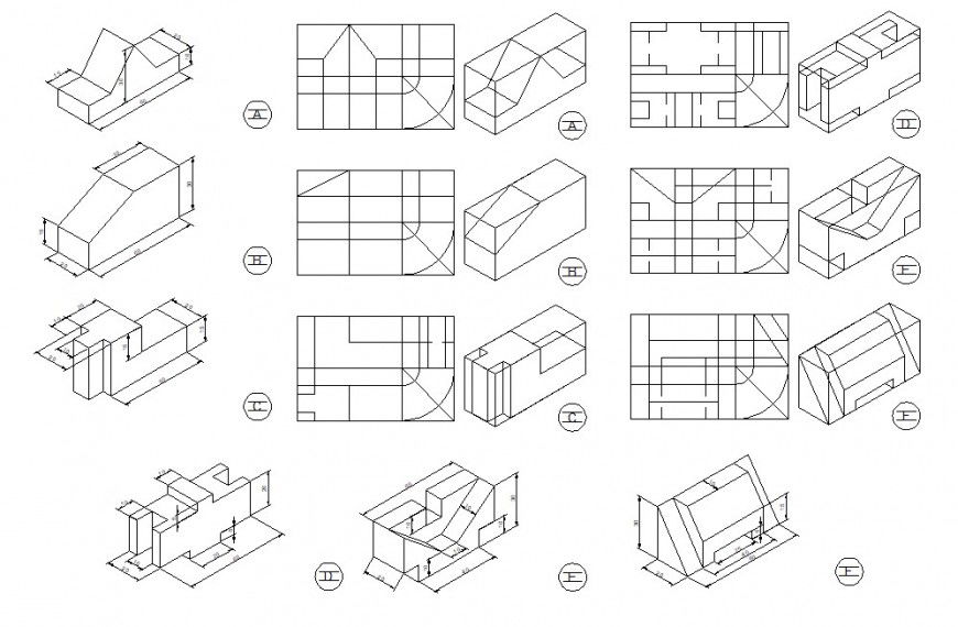Elevation and isometric view of mechanical blocks dwg autocad file