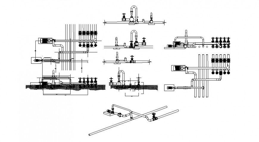 Elevation and isometric view of piping plant in auto cad file